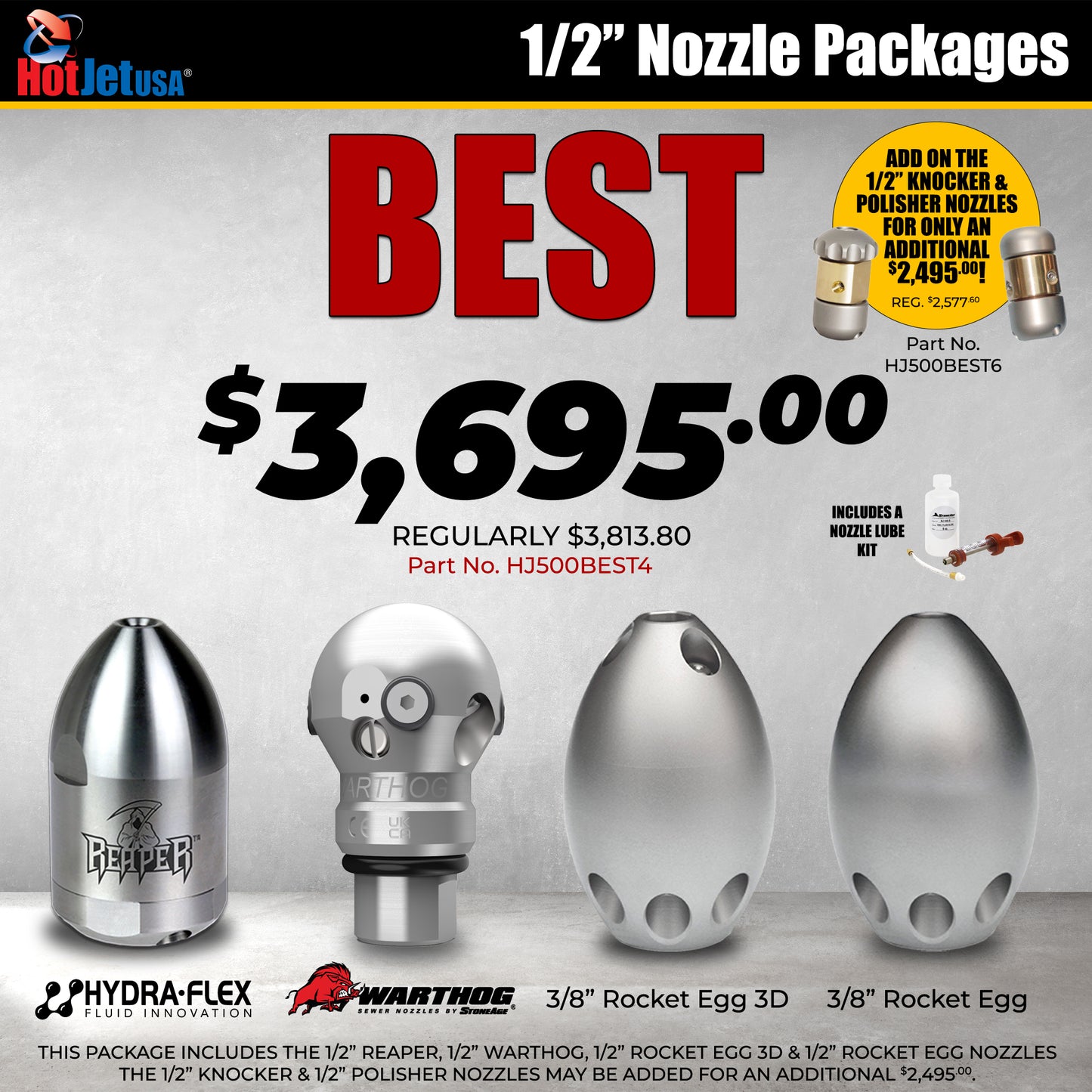 1/2" Best Sewer Jetter Nozzle Package