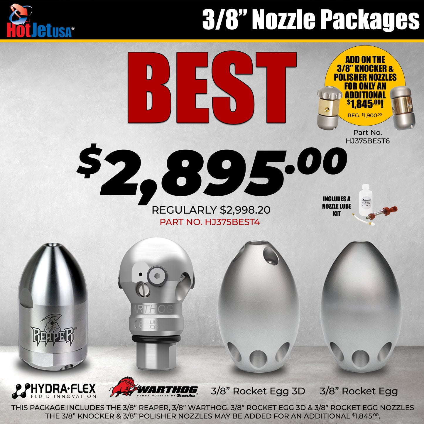 3/8" Best Sewer Jetter Nozzle Package