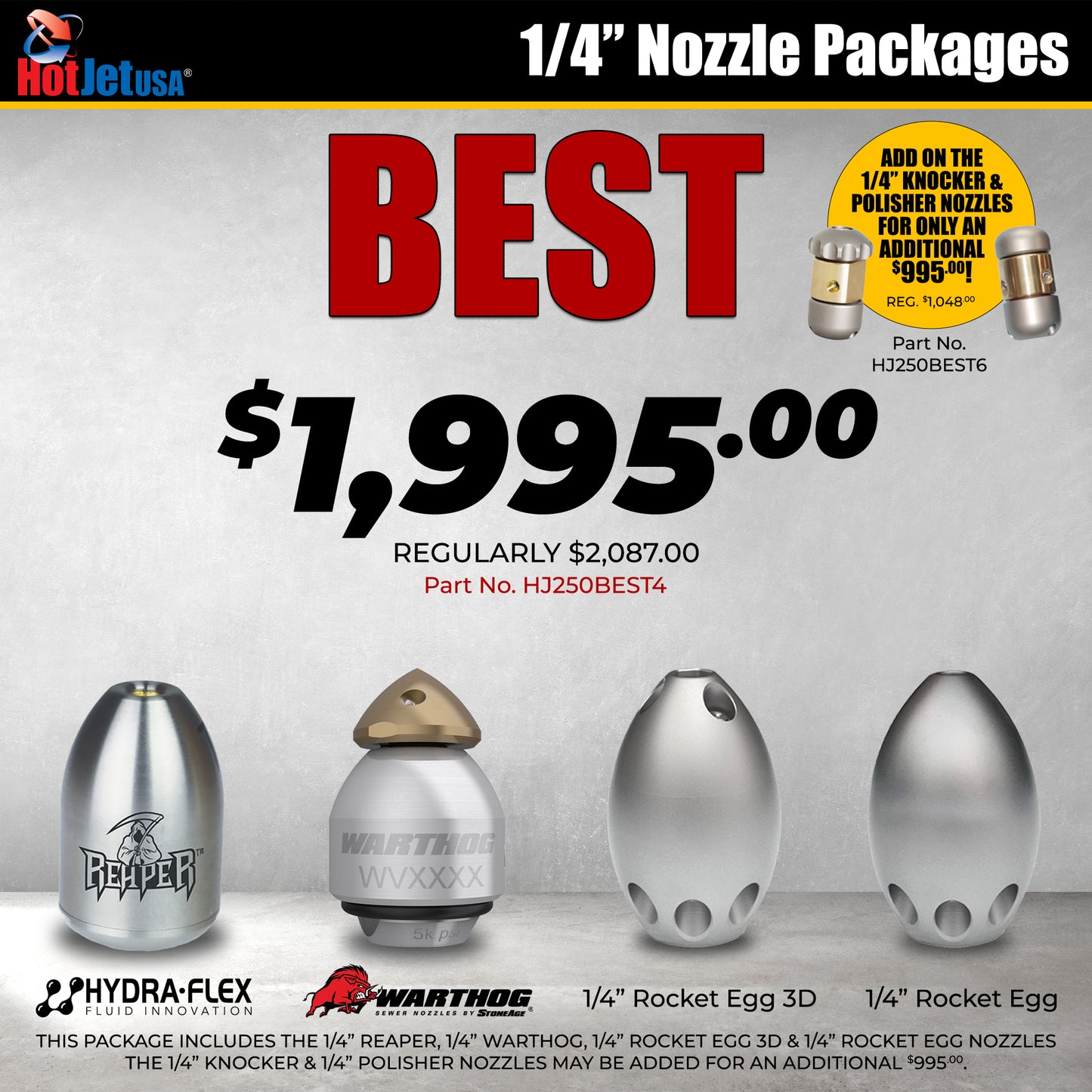 1/4" Best Sewer Jetter Nozzle Package