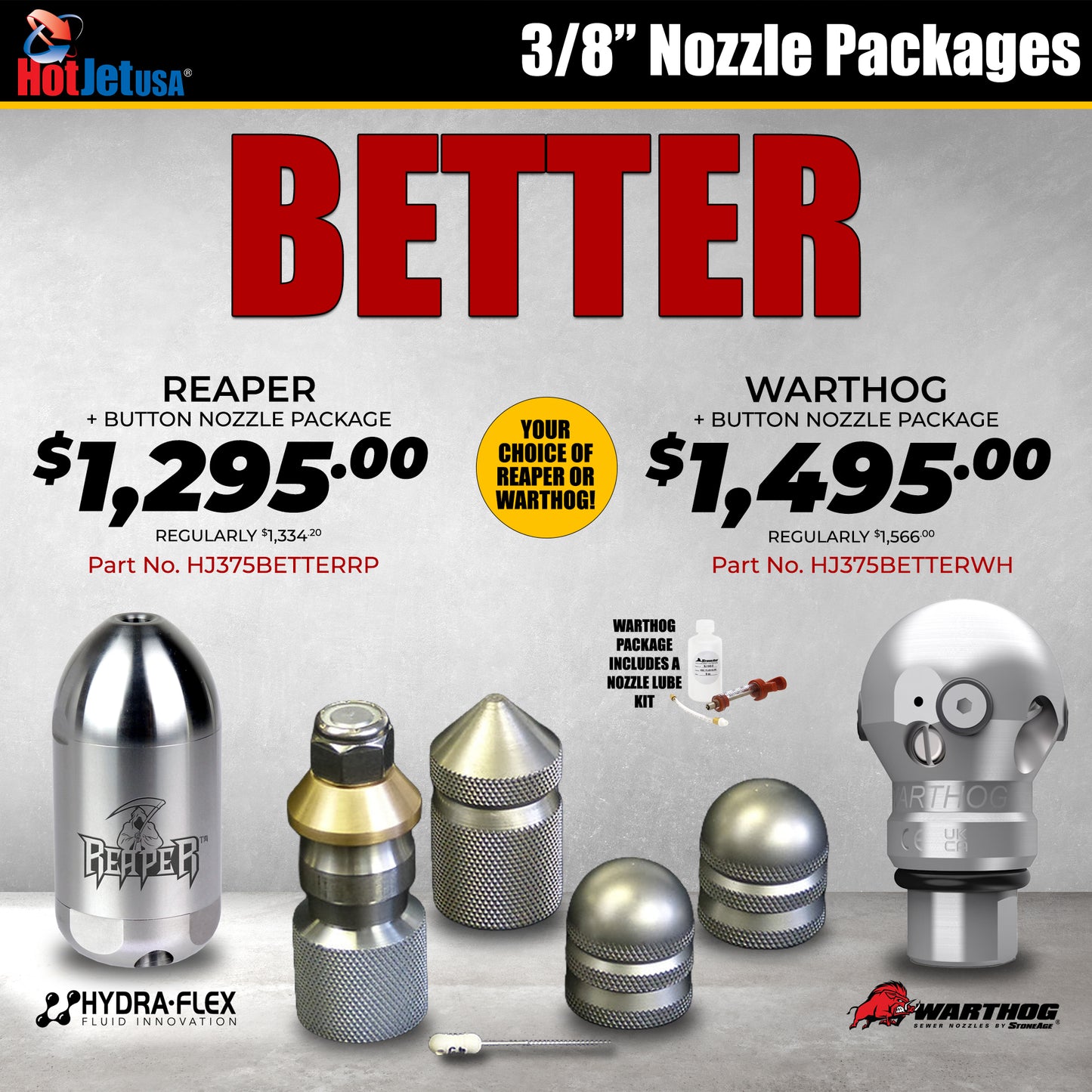 3/8" Better Sewer Jetter Nozzle Package