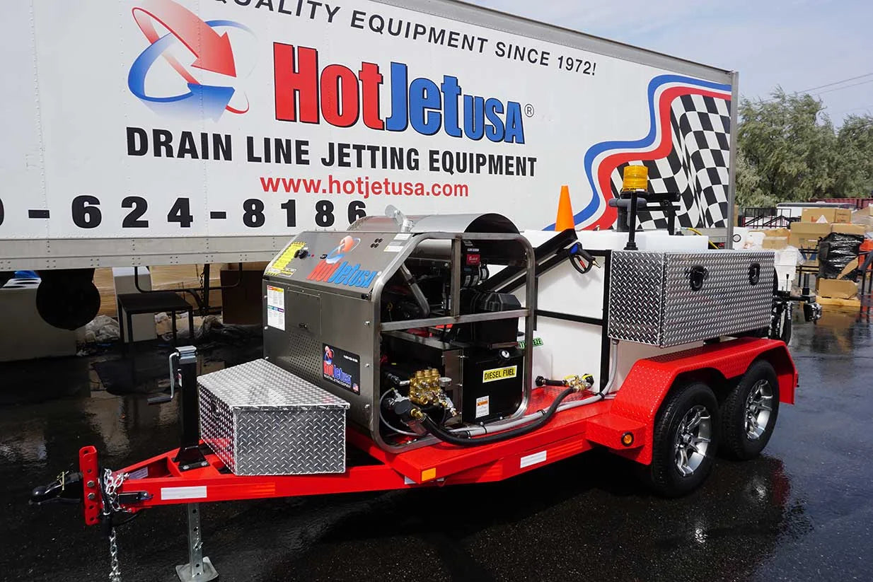 Red HotJet USA trailer-mounted sewer jetter